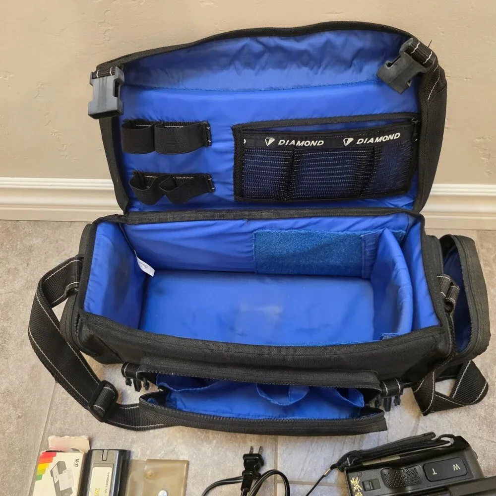 Black Vintage Handycam-Style Camcorder with Carry Bag